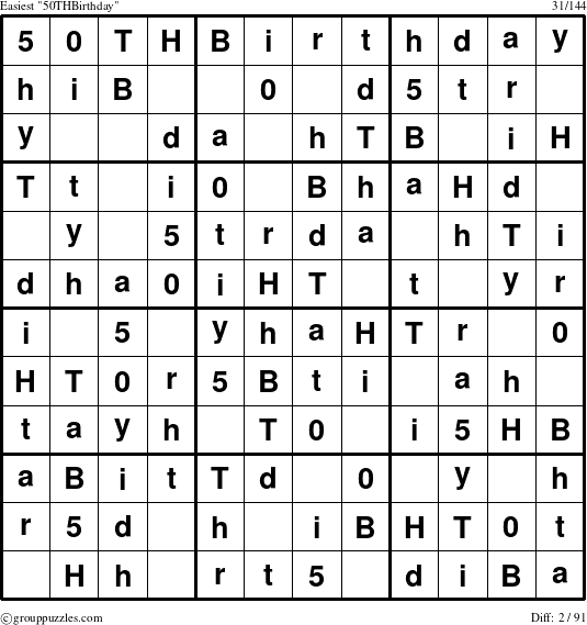 The grouppuzzles.com Easiest 50THBirthday puzzle for 