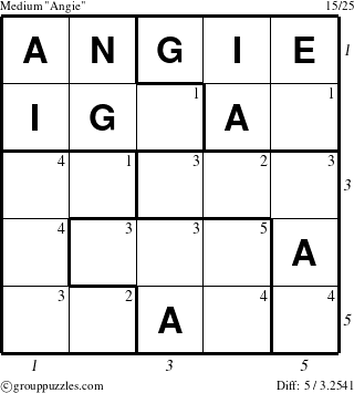 The grouppuzzles.com Medium Angie puzzle for  with all 5 steps marked