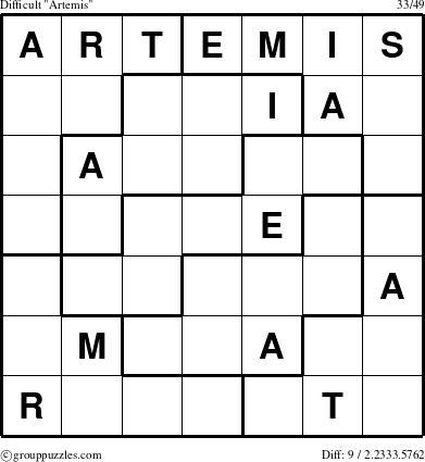 The grouppuzzles.com Difficult Artemis puzzle for 