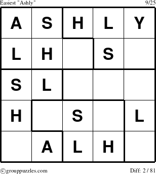 The grouppuzzles.com Easiest Ashly puzzle for 