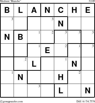 The grouppuzzles.com Medium Blanche puzzle for  with the first 3 steps marked