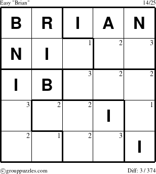 The grouppuzzles.com Easy Brian puzzle for  with the first 3 steps marked