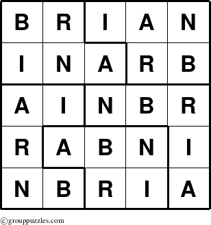 The grouppuzzles.com Answer grid for the Brian puzzle for 