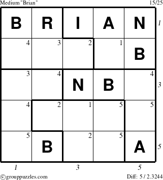 The grouppuzzles.com Medium Brian puzzle for  with all 5 steps marked