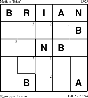 The grouppuzzles.com Medium Brian puzzle for  with the first 3 steps marked