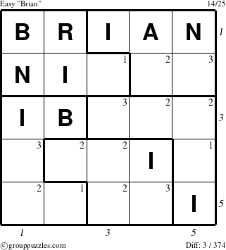The grouppuzzles.com Easy Brian puzzle for  with all 3 steps marked
