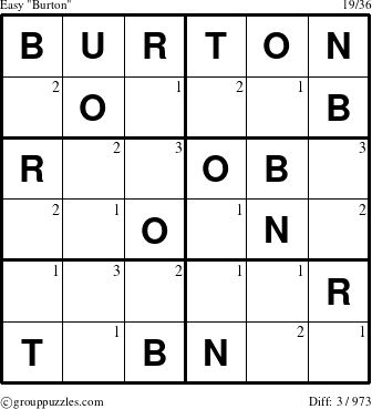 The grouppuzzles.com Easy Burton puzzle for  with the first 3 steps marked
