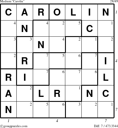 The grouppuzzles.com Medium Carolin puzzle for  with all 7 steps marked
