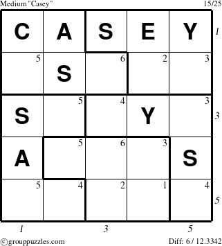 The grouppuzzles.com Medium Casey puzzle for  with all 6 steps marked