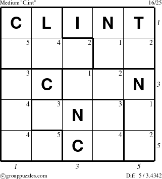 The grouppuzzles.com Medium Clint puzzle for  with all 5 steps marked