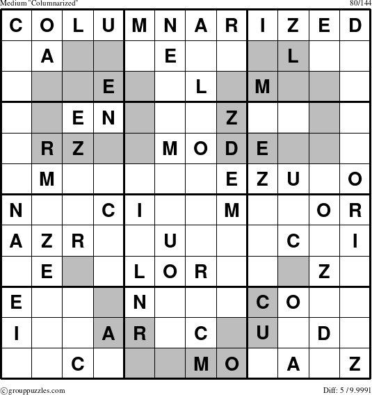 The grouppuzzles.com Medium Columnarized puzzle for 