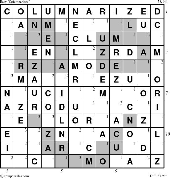 The grouppuzzles.com Easy Columnarized puzzle for  with all 3 steps marked