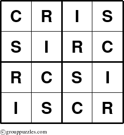 The grouppuzzles.com Answer grid for the Cris puzzle for 