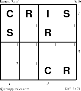 The grouppuzzles.com Easiest Cris puzzle for  with all 2 steps marked