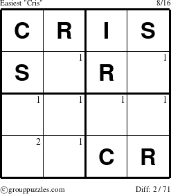 The grouppuzzles.com Easiest Cris puzzle for  with the first 2 steps marked