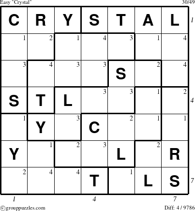 The grouppuzzles.com Easy Crystal puzzle for , suitable for printing, with all 4 steps marked