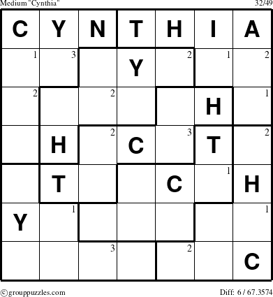 The grouppuzzles.com Medium Cynthia puzzle for  with the first 3 steps marked