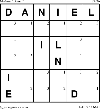 The grouppuzzles.com Medium Daniel puzzle for  with the first 3 steps marked