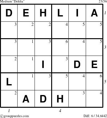 The grouppuzzles.com Medium Dehlia puzzle for  with all 6 steps marked