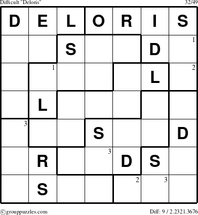 The grouppuzzles.com Difficult Deloris puzzle for  with the first 3 steps marked