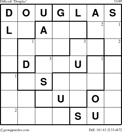 The grouppuzzles.com Difficult Douglas puzzle for  with the first 3 steps marked