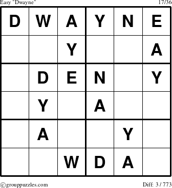 The grouppuzzles.com Easy Dwayne puzzle for 