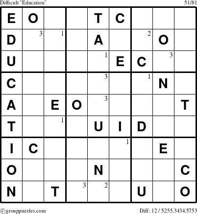 The grouppuzzles.com Difficult Education-c1 puzzle for  with the first 3 steps marked