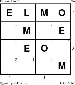 The grouppuzzles.com Easiest Elmo puzzle for  with all 2 steps marked