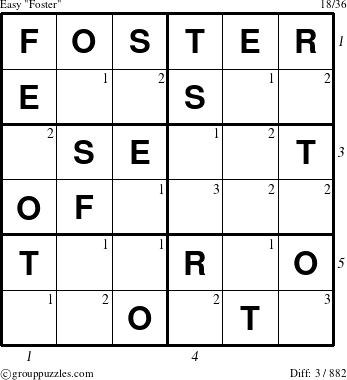 The grouppuzzles.com Easy Foster puzzle for  with all 3 steps marked
