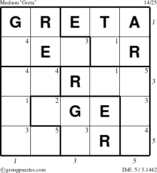 The grouppuzzles.com Medium Greta puzzle for  with all 5 steps marked