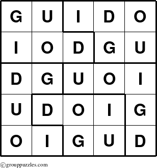 The grouppuzzles.com Answer grid for the Guido puzzle for 