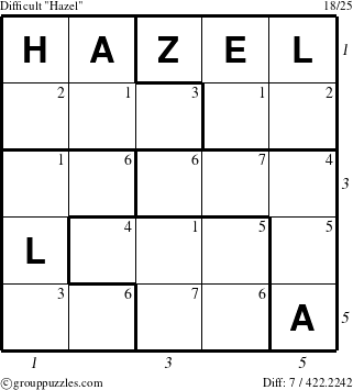 The grouppuzzles.com Difficult Hazel puzzle for , suitable for printing, with all 7 steps marked