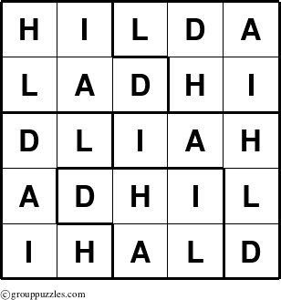 The grouppuzzles.com Answer grid for the Hilda puzzle for 