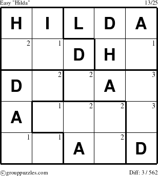 The grouppuzzles.com Easy Hilda puzzle for  with the first 3 steps marked