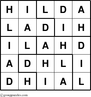 The grouppuzzles.com Answer grid for the Hilda puzzle for 