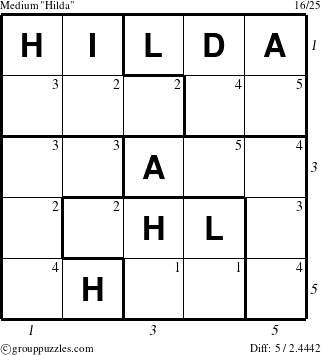 The grouppuzzles.com Medium Hilda puzzle for  with all 5 steps marked