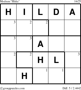 The grouppuzzles.com Medium Hilda puzzle for  with the first 3 steps marked