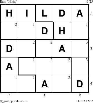 The grouppuzzles.com Easy Hilda puzzle for  with all 3 steps marked