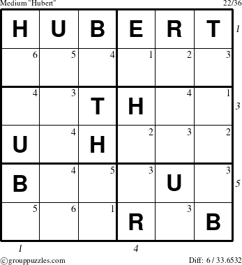 The grouppuzzles.com Medium Hubert puzzle for  with all 6 steps marked