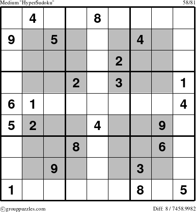 The grouppuzzles.com Medium HyperSudoku puzzle for 