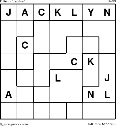 The grouppuzzles.com Difficult Jacklyn puzzle for 