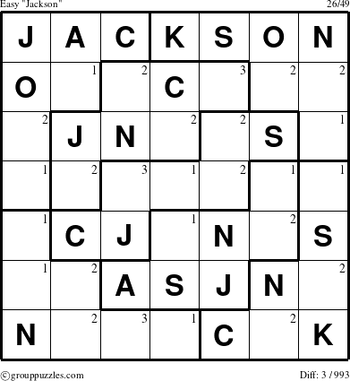 The grouppuzzles.com Easy Jackson puzzle for  with the first 3 steps marked