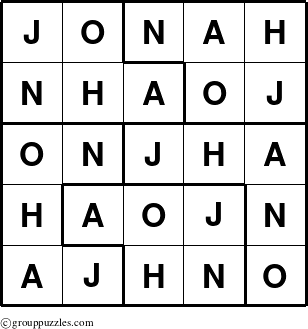The grouppuzzles.com Answer grid for the Jonah puzzle for 