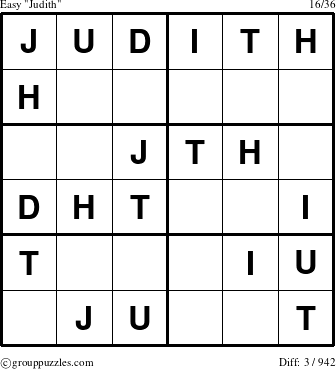 The grouppuzzles.com Easy Judith puzzle for 