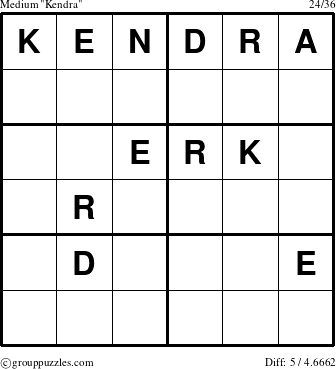 The grouppuzzles.com Medium Kendra puzzle for 
