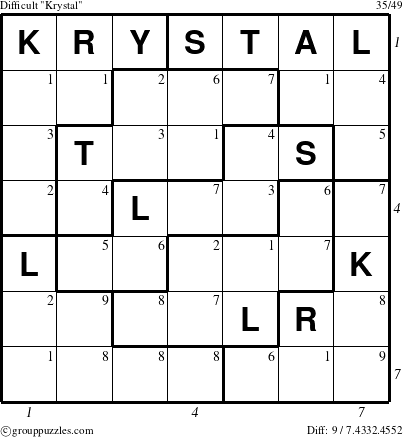 The grouppuzzles.com Difficult Krystal puzzle for , suitable for printing, with all 9 steps marked