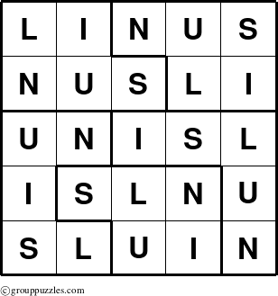 The grouppuzzles.com Answer grid for the Linus puzzle for 