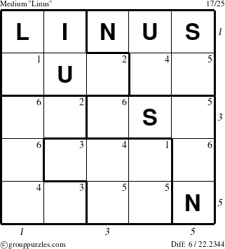 The grouppuzzles.com Medium Linus puzzle for  with all 6 steps marked