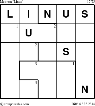 The grouppuzzles.com Medium Linus puzzle for  with the first 3 steps marked