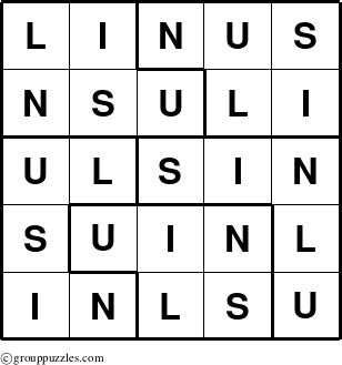 The grouppuzzles.com Answer grid for the Linus puzzle for 